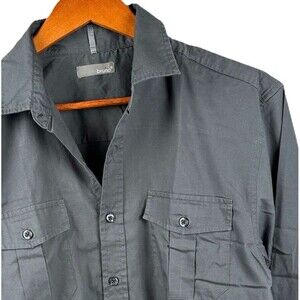 Bruno Men's Long Sleeve Gray Button Up Shirt Size MED Cotton Polyester Pocket